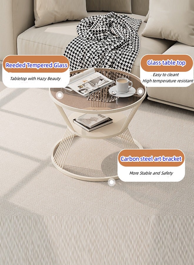 Glass Coffee Table,Round End Table for Living Room, 2-Tier Glass Top Side Table, Simple and Modern Center Table - Image 4