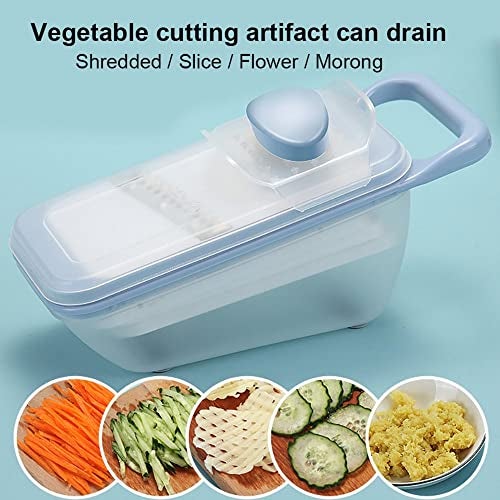 Mockery Slicer for 5 in 1 Kitchen Mandolin Slicing Tool Vegetable Slicer Cutter Chopper Grater Slicers for Fruits Vegetables Julienne Carrot Cucumber Sweet Potato Chip Slicer Thin Veggie Spiralizer (Blue) - Image 4
