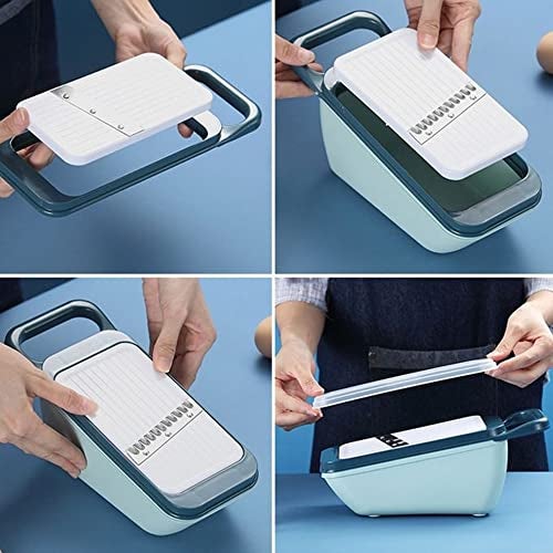 Mockery Slicer for 5 in 1 Kitchen Mandolin Slicing Tool Vegetable Slicer Cutter Chopper Grater Slicers for Fruits Vegetables Julienne Carrot Cucumber Sweet Potato Chip Slicer Thin Veggie Spiralizer (Blue) - Image 2