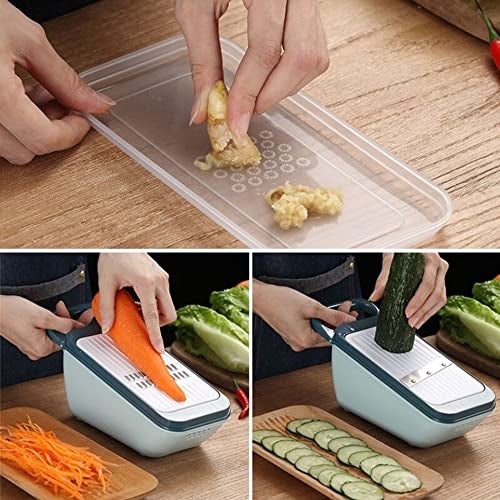 Mockery Slicer for 5 in 1 Kitchen Mandolin Slicing Tool Vegetable Slicer Cutter Chopper Grater Slicers for Fruits Vegetables Julienne Carrot Cucumber Sweet Potato Chip Slicer Thin Veggie Spiralizer (Blue) - Image 3