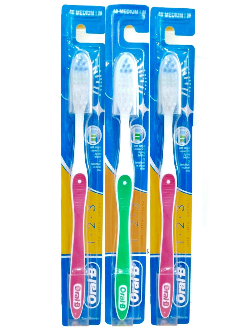 Oral-B - Oral-B 123 Toothbrush Medium, 3PC  Multi Colored - Image 1