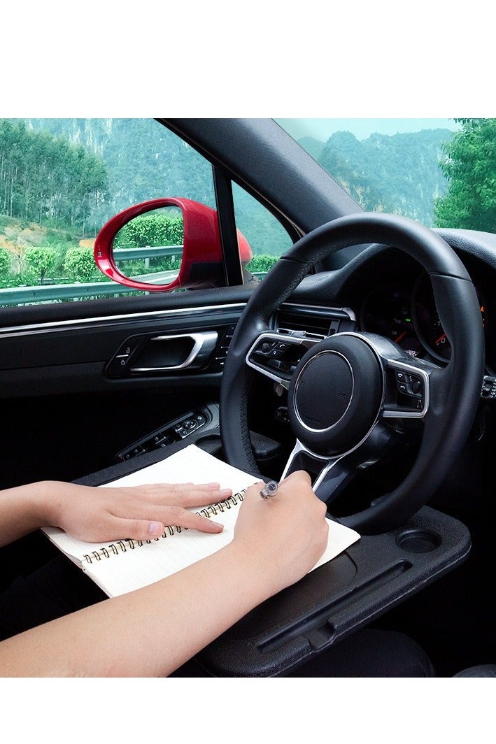 Black Multi-Functional Car Steering Wheel Tray - Foldable Writing Desk & Snack Holder (Parked Use Only) - Image 3