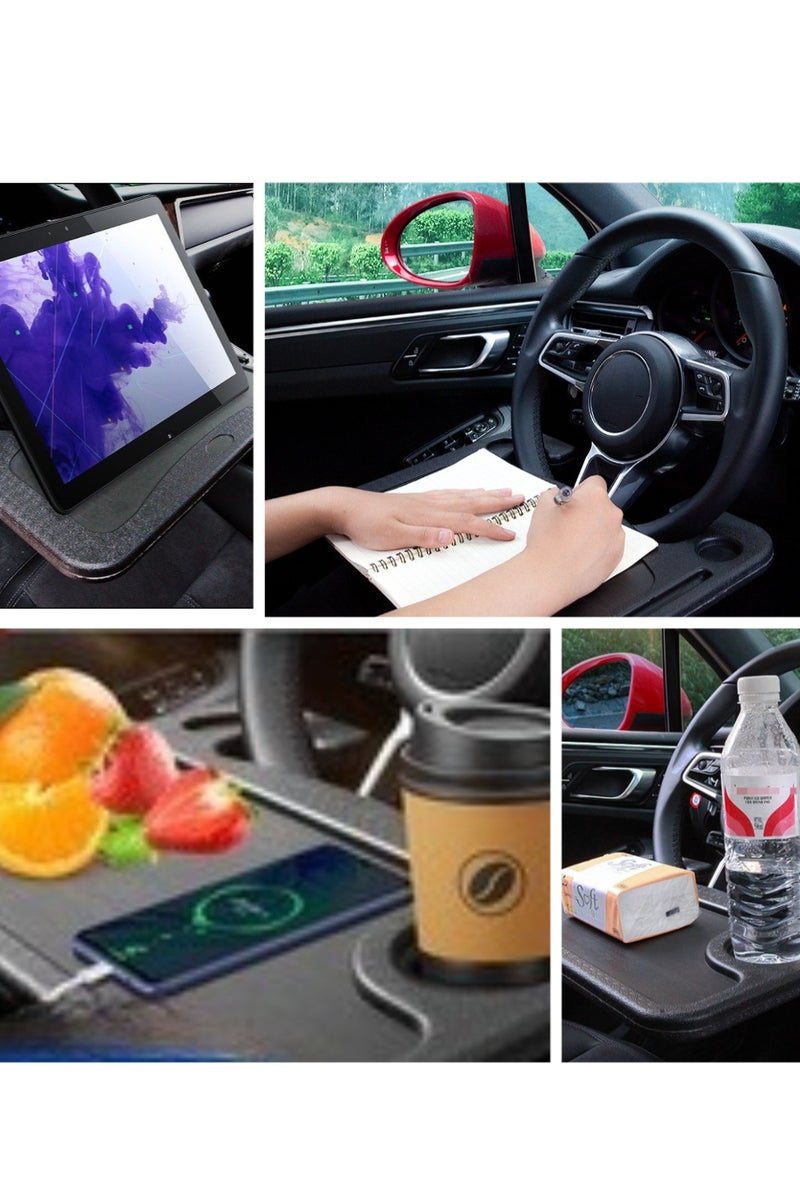 Black Multi-Functional Car Steering Wheel Tray - Foldable Writing Desk & Snack Holder (Parked Use Only) - Image 4