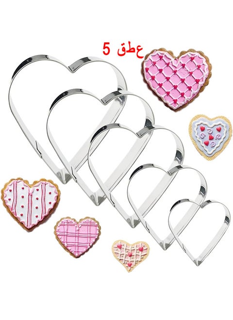 5 Pieces Heart Cookie Cutter Set Heart Shapes Stainless Steel Cutters Molds For Anniversary Bridal Engagement And Wedding Baking Gifts Cake Decorations