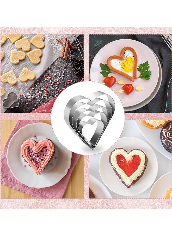 5 Pieces Heart Cookie Cutter Set Heart Shapes Stainless Steel Cutters Molds For Anniversary Bridal Engagement And Wedding Baking Gifts Cake Decorations