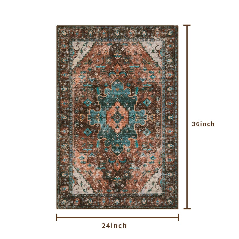 Ciicool Washable Vintage Area Rug, 2x3ft Small Boho Rug, Ultra Soft Rugs for Entryway, Non-Slip Entry Rugs Oriental Low-Pile Indoor Mat Floor Carpet for Entrance Bedroom Kitchen Bathroom Foyer Decor - Image 3