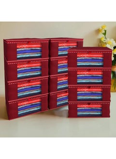 Kuber Industries Kuber Industries Clothes Organizer For Wardrobe (Pack of 12) - Storage Organizer For Saree | Shirts | Salwar Suit | Lehenga - Dress Organizer For Wardrobe - Saree Covers With Zip (Maroon)  - Image 1