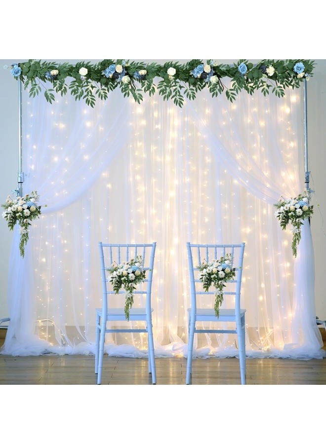 Suppromo White Tulle Backdrop Curtain with Lights String for Parites 10×8ft Sheer Backdrop Curtains White Curtain Backdrop for Wedding Baby Shower Birthday Party Photo Shoot Decorations(2 Panels 10ft×8ft)  - Image 2