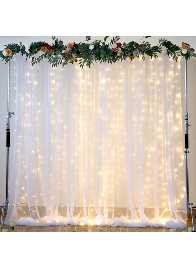 Suppromo White Tulle Backdrop Curtain with Lights String for Parites 10×8ft Sheer Backdrop Curtains White Curtain Backdrop for Wedding Baby Shower Birthday Party Photo Shoot Decorations(2 Panels 10ft×8ft)  - Image 1