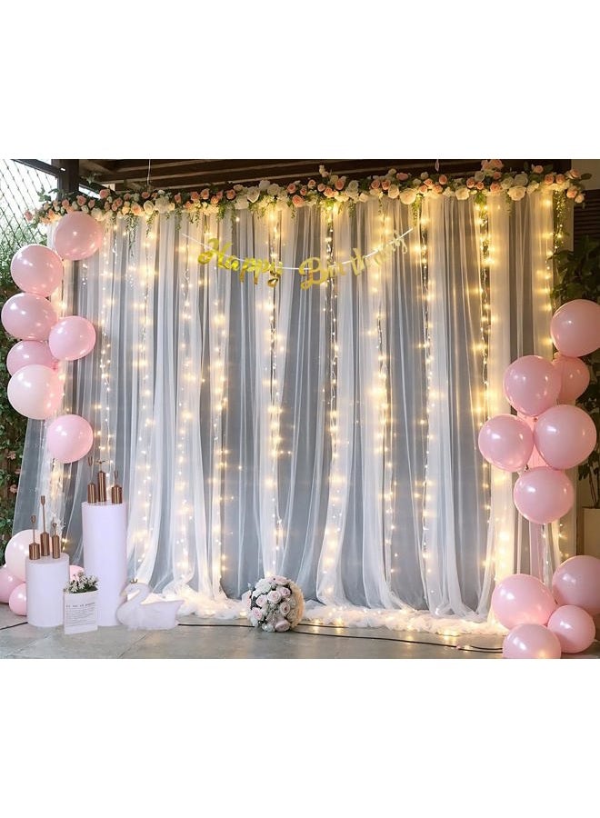 Suppromo White Tulle Backdrop Curtain with Lights String for Parites 10×8ft Sheer Backdrop Curtains White Curtain Backdrop for Wedding Baby Shower Birthday Party Photo Shoot Decorations(2 Panels 10ft×8ft)  - Image 4