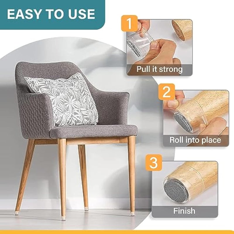 vysane Chair Leg Floor Protectors Silicone Felt Furniture Leg Pads Caps Covers for Hardwood Floors 12 Pcs Clear MediumFit 132 - Image 3
