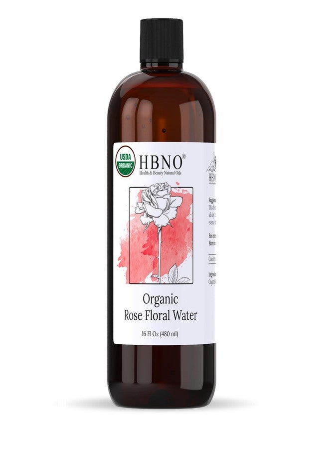 HBNO California Bottled Organic Rose Water for Face Huge 16 fl oz (480ml) Value Size - USDA Certified for Face - Pure Rose Water for Hair - Rosewater for Skincare, Haircare - Image 1