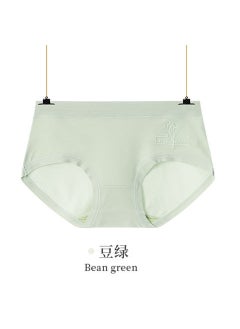 Simple Breathable Cotton Mid-waist Women Underwear Girl Style High Elastic Comfortable Breathable Underwear Tulip Bean Green