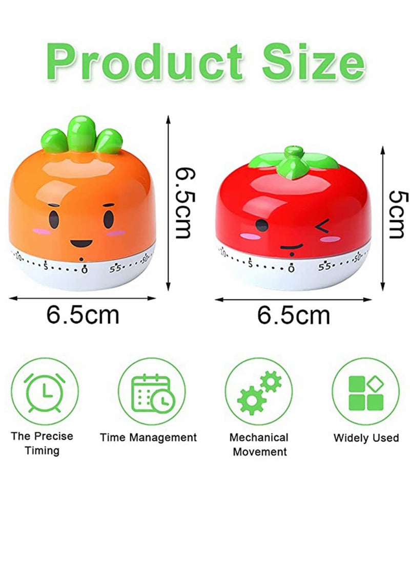 Excefore - Kitchen Timer 2PCS Cartoon Fruit Timer 360 Degree Cooking Tool Mechanical Countdown Timer Creative Alarm Clock Precision Timer Used for Kitchen Timing Cooking and Baking (Tomato Carrot ) - Image 1