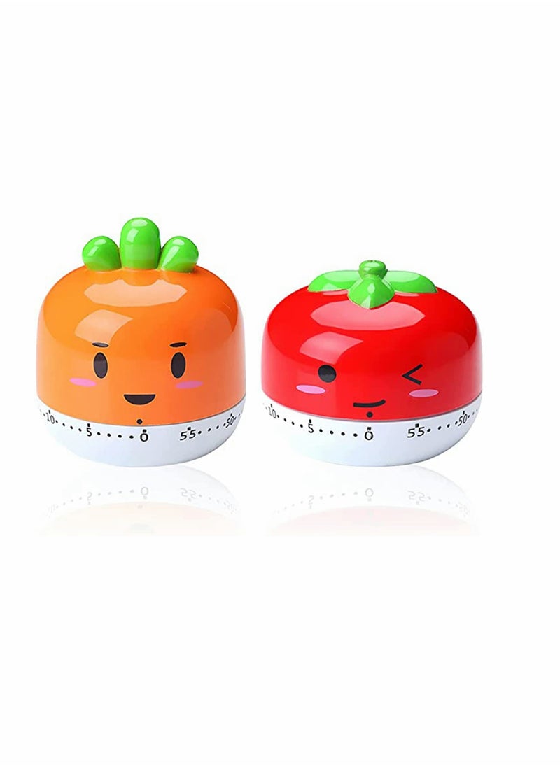 Excefore - Kitchen Timer 2PCS Cartoon Fruit Timer 360 Degree Cooking Tool Mechanical Countdown Timer Creative Alarm Clock Precision Timer Used for Kitchen Timing Cooking and Baking (Tomato Carrot ) - Image 1