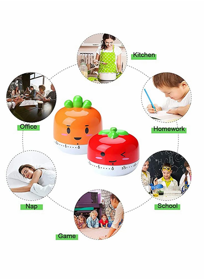 Excefore - Kitchen Timer 2PCS Cartoon Fruit Timer 360 Degree Cooking Tool Mechanical Countdown Timer Creative Alarm Clock Precision Timer Used for Kitchen Timing Cooking and Baking (Tomato Carrot ) - Image 1