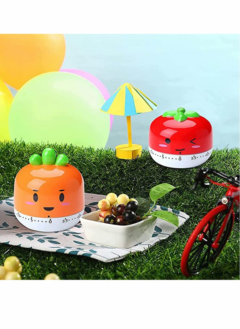 Excefore - Kitchen Timer 2PCS Cartoon Fruit Timer 360 Degree Cooking Tool Mechanical Countdown Timer Creative Alarm Clock Precision Timer Used for Kitchen Timing Cooking and Baking (Tomato Carrot ) - Image 1