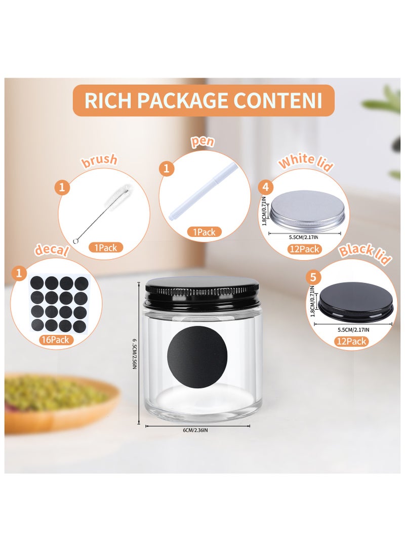 سكاي لينك عبوة من 12 برطمانًا زجاجيًا سعة 4 أونصات بأغطية معدنية سوداء وأغطية فضية، حاويات شموع دائرية شفافة فارغة بأغطية محكمة الإغلاق للطعام والعسل والحلوى - Image 2