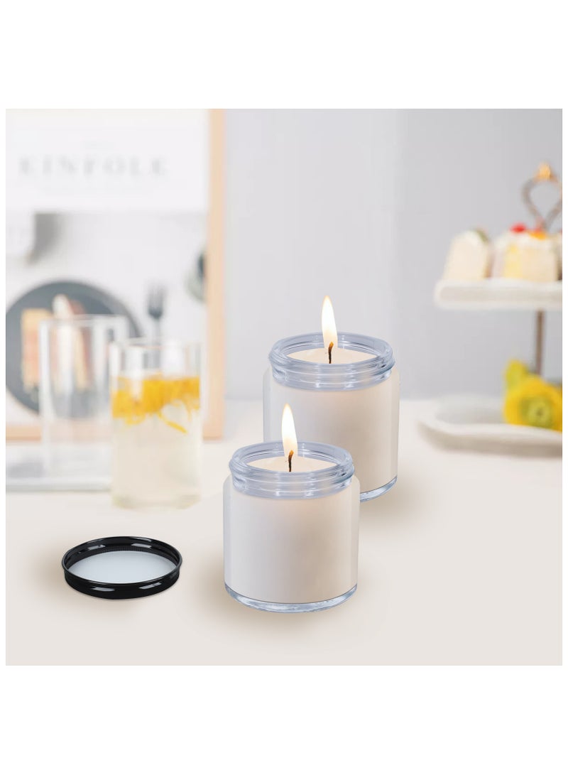 سكاي لينك عبوة من 12 برطمانًا زجاجيًا سعة 4 أونصات بأغطية معدنية سوداء وأغطية فضية، حاويات شموع دائرية شفافة فارغة بأغطية محكمة الإغلاق للطعام والعسل والحلوى - Image 3