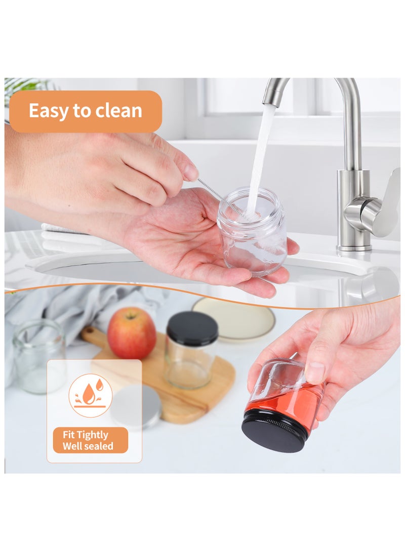 سكاي لينك عبوة من 12 برطمانًا زجاجيًا سعة 4 أونصات بأغطية معدنية سوداء وأغطية فضية، حاويات شموع دائرية شفافة فارغة بأغطية محكمة الإغلاق للطعام والعسل والحلوى - Image 4