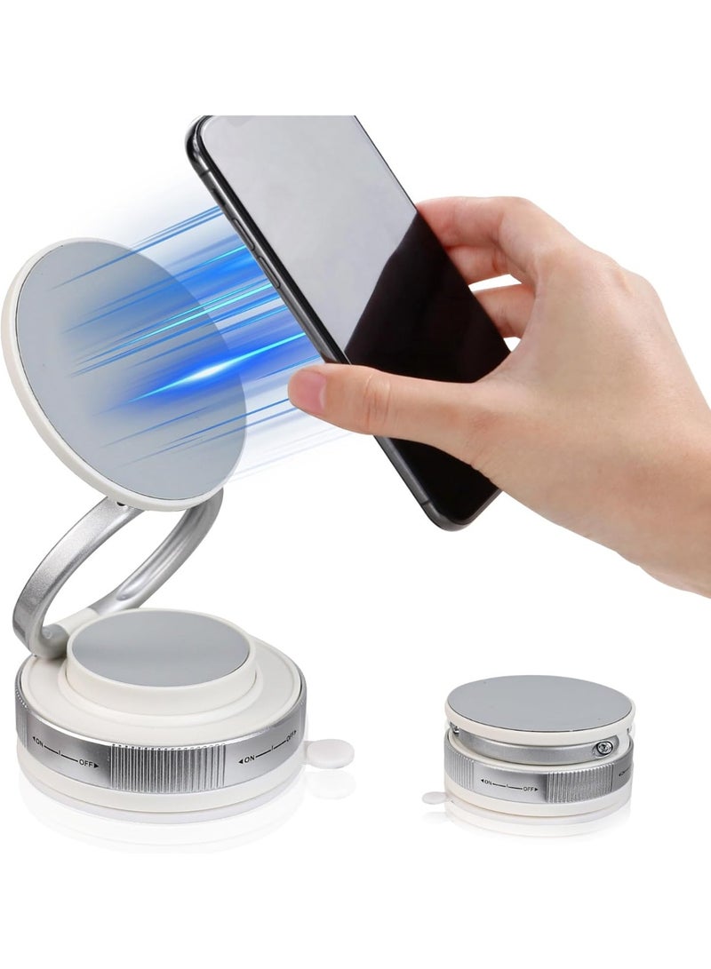 Vacuum Suction Magnetic Phone Holder, Foldable Retractable Car Cell Phone Holder with Suction Cup, 360° Adjustable Phones Mount for All Smartphones for Cars/Gyms/Mirrors/Smooth Surface (White) - Image 1