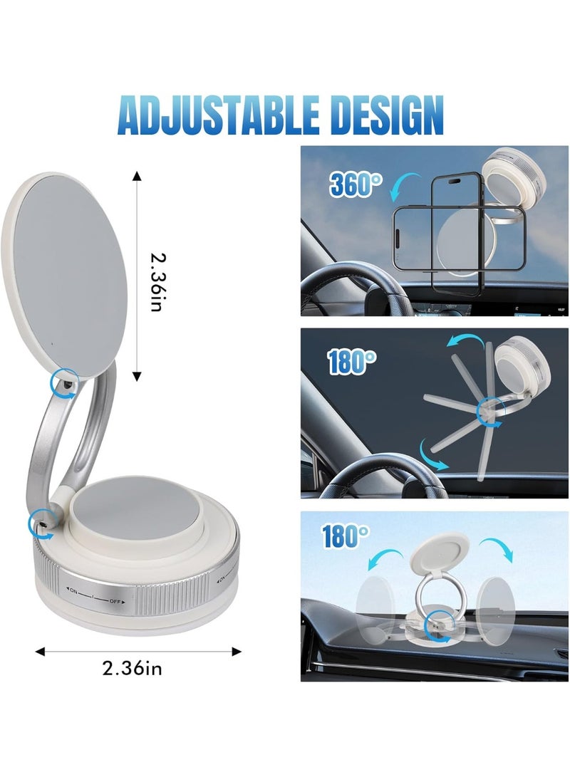 Vacuum Suction Magnetic Phone Holder, Foldable Retractable Car Cell Phone Holder with Suction Cup, 360° Adjustable Phones Mount for All Smartphones for Cars/Gyms/Mirrors/Smooth Surface (White) - Image 3
