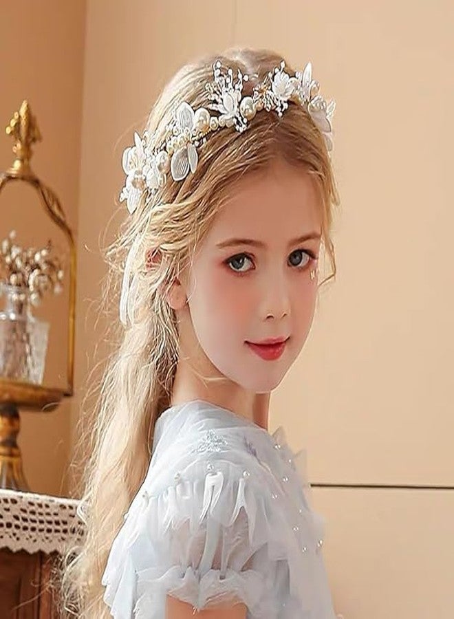 VIRADHAM Flower Crown Tiara for Girls & Women, Pearl Bridal Headpiece with Gold Floral Design, Princess Hair Crown for Kids 6+, Wedding, Party Dress Up Accessories - Image 5