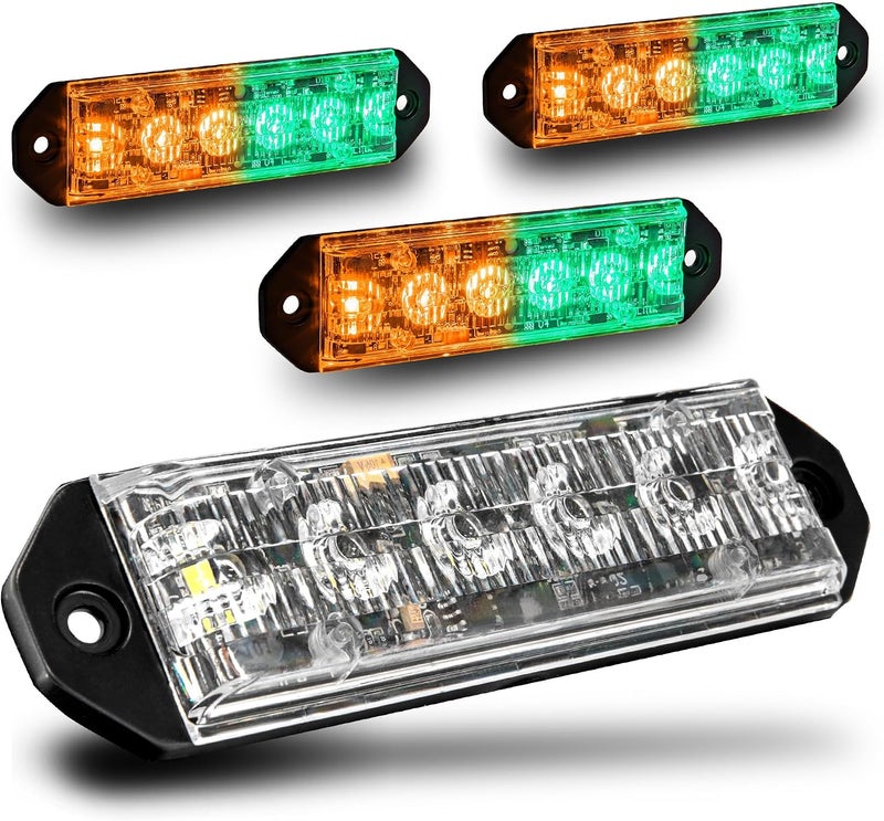 LAMPHUS 4pc PlanarFlash 6W Amber Green LED Surface Mount Police Grill Strobe Warning Lights [SAE Class 1] 12V Ultra Slim Flat Grille Flashing Emergency Fire Lights for Firefighter Vehicle Trucks - Image 1