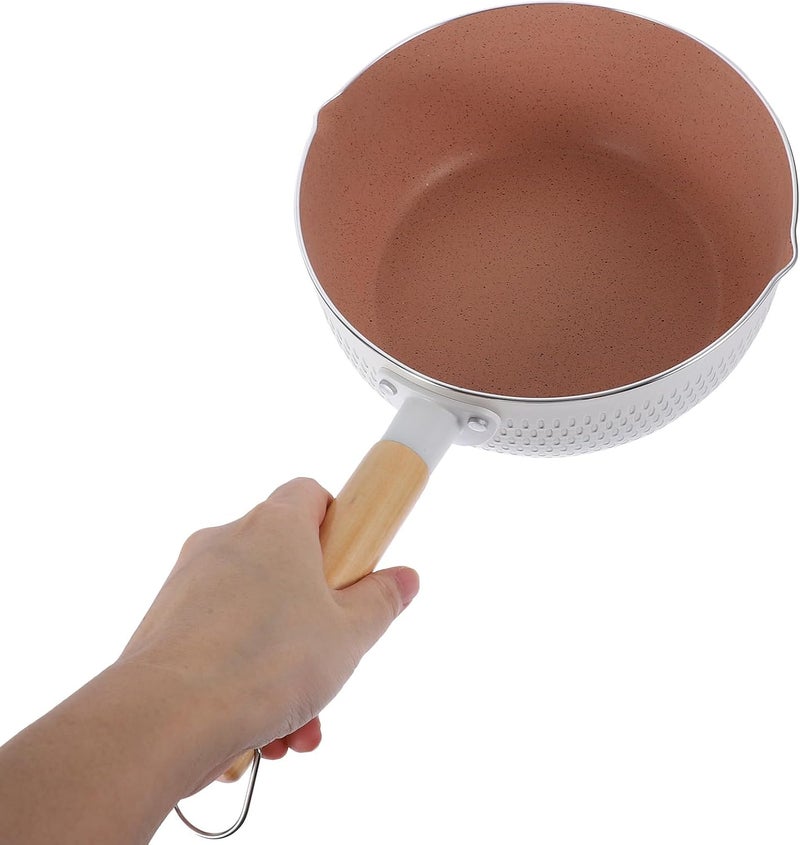 BETOOKY Heat-resistant 20cm Maifan Stone Nonstick Saucepan with Glass Lid and Wood Handle, Metal Kitchen Cooking Pot for Boiling Noodles and Milk, Home Use - Image 4