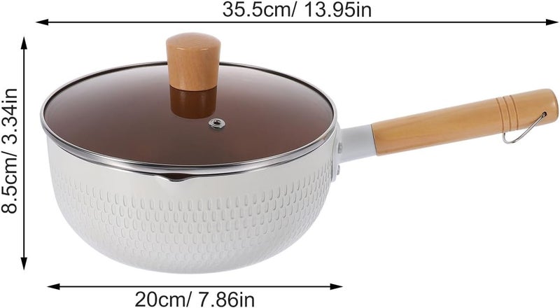 BETOOKY Heat-resistant 20cm Maifan Stone Nonstick Saucepan with Glass Lid and Wood Handle, Metal Kitchen Cooking Pot for Boiling Noodles and Milk, Home Use - Image 2