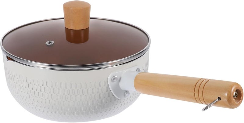 BETOOKY Heat-resistant 20cm Maifan Stone Nonstick Saucepan with Glass Lid and Wood Handle, Metal Kitchen Cooking Pot for Boiling Noodles and Milk, Home Use - Image 1