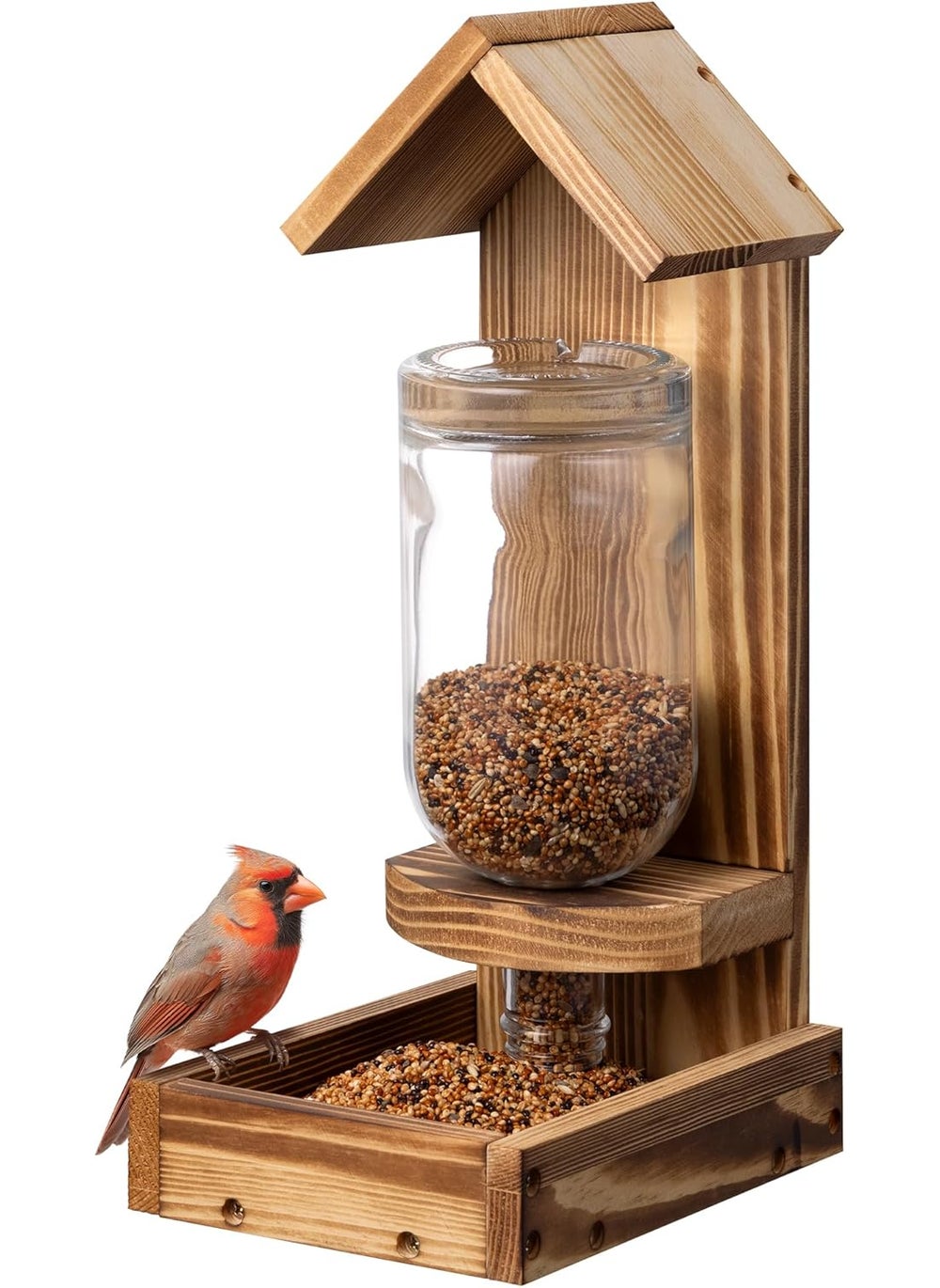 Navaris Navaris Bird Feeder with Glass Bottle  Hanging Glass Hummingbird Feeders for Outdoors  Sturdy Pine Wood  Removable Glass Bottle for Easy Refilling  PlasticFree  EcoFriendly  - Image 1