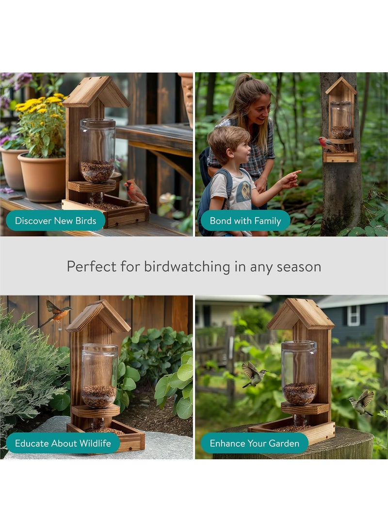 Navaris Navaris Bird Feeder with Glass Bottle  Hanging Glass Hummingbird Feeders for Outdoors  Sturdy Pine Wood  Removable Glass Bottle for Easy Refilling  PlasticFree  EcoFriendly  - Image 5