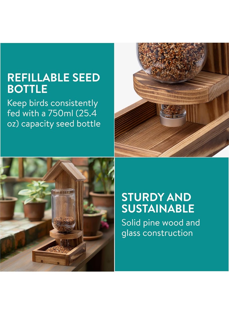 Navaris Navaris Bird Feeder with Glass Bottle  Hanging Glass Hummingbird Feeders for Outdoors  Sturdy Pine Wood  Removable Glass Bottle for Easy Refilling  PlasticFree  EcoFriendly  - Image 3