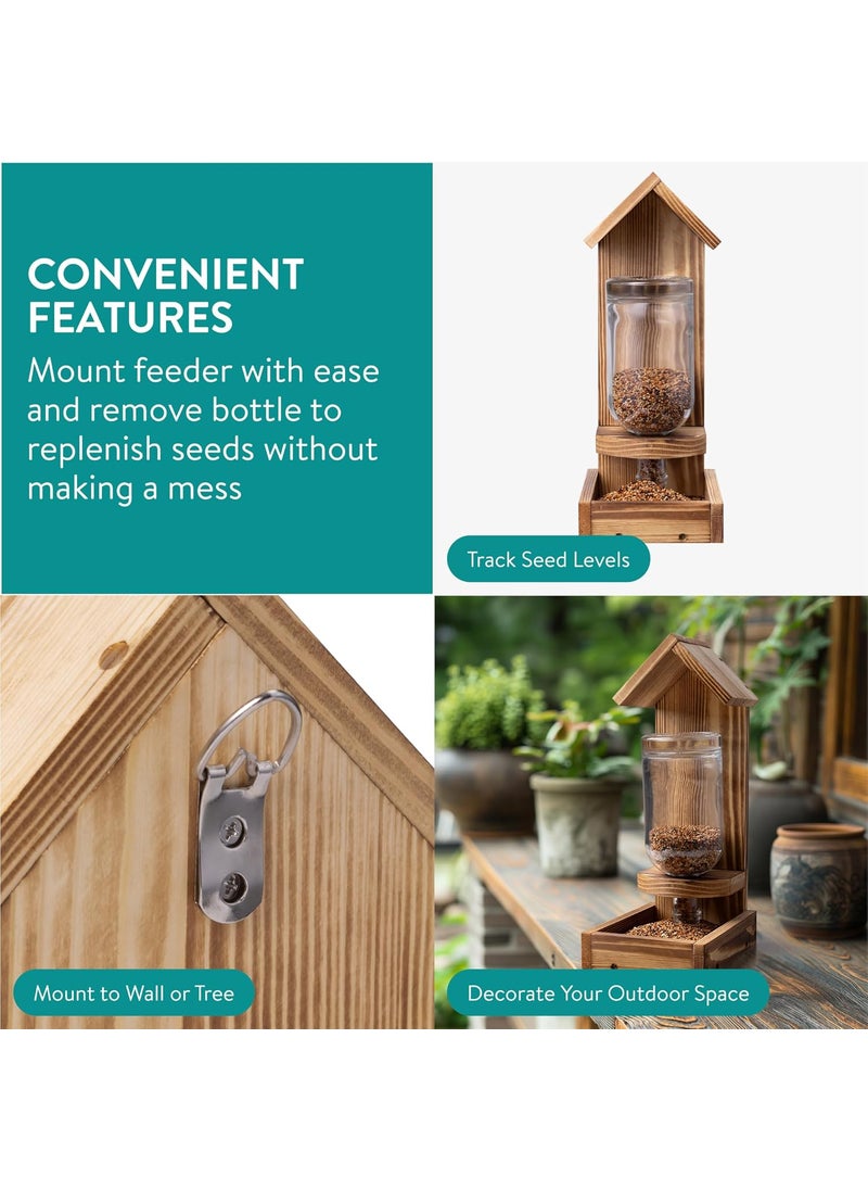 Navaris Navaris Bird Feeder with Glass Bottle  Hanging Glass Hummingbird Feeders for Outdoors  Sturdy Pine Wood  Removable Glass Bottle for Easy Refilling  PlasticFree  EcoFriendly  - Image 4