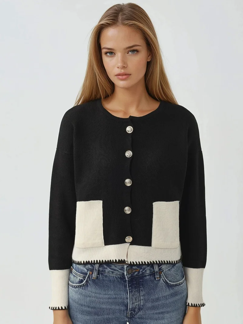 MY FASHION MY FASHION Pocket Detailed  Knit Cardigan with Button Closure