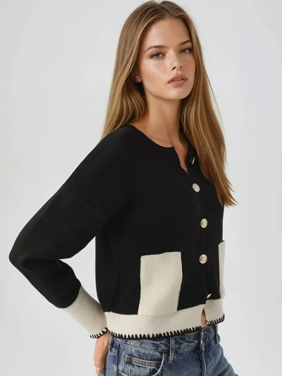 MY FASHION MY FASHION Pocket Detailed  Knit Cardigan with Button Closure