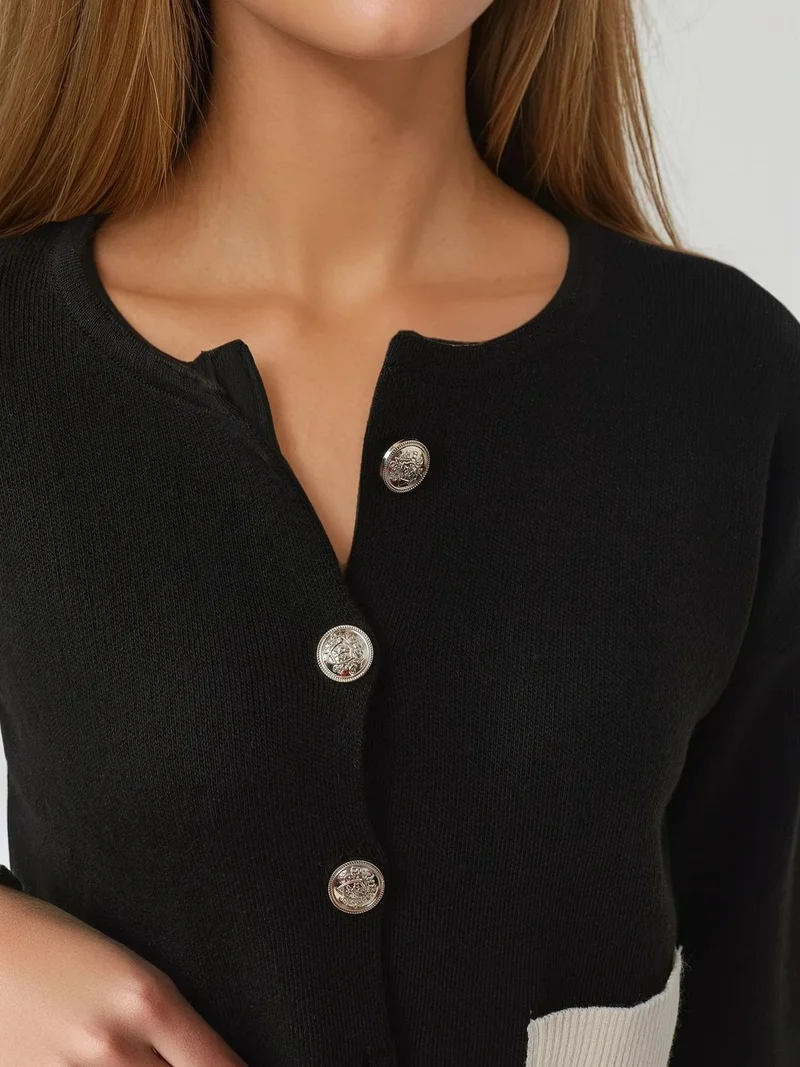 MY FASHION MY FASHION Pocket Detailed  Knit Cardigan with Button Closure