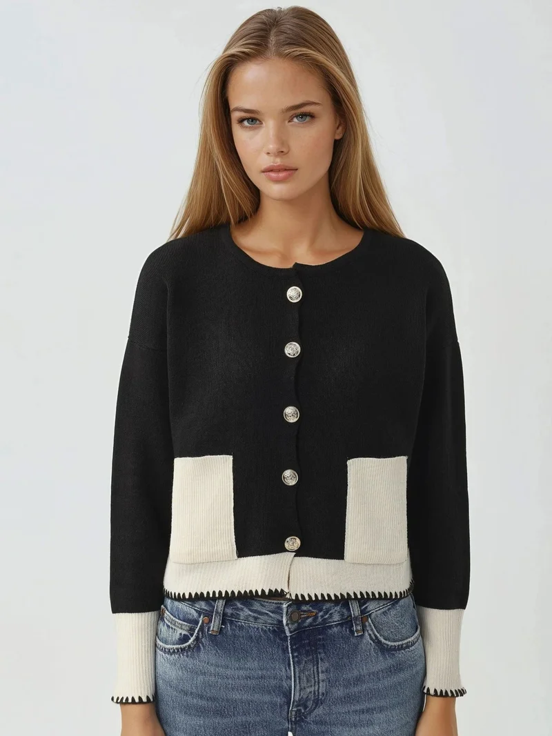 MY FASHION Black MY FASHION Pocket Detailed  Knit Cardigan with Button Closure for Women | Best Price UAE