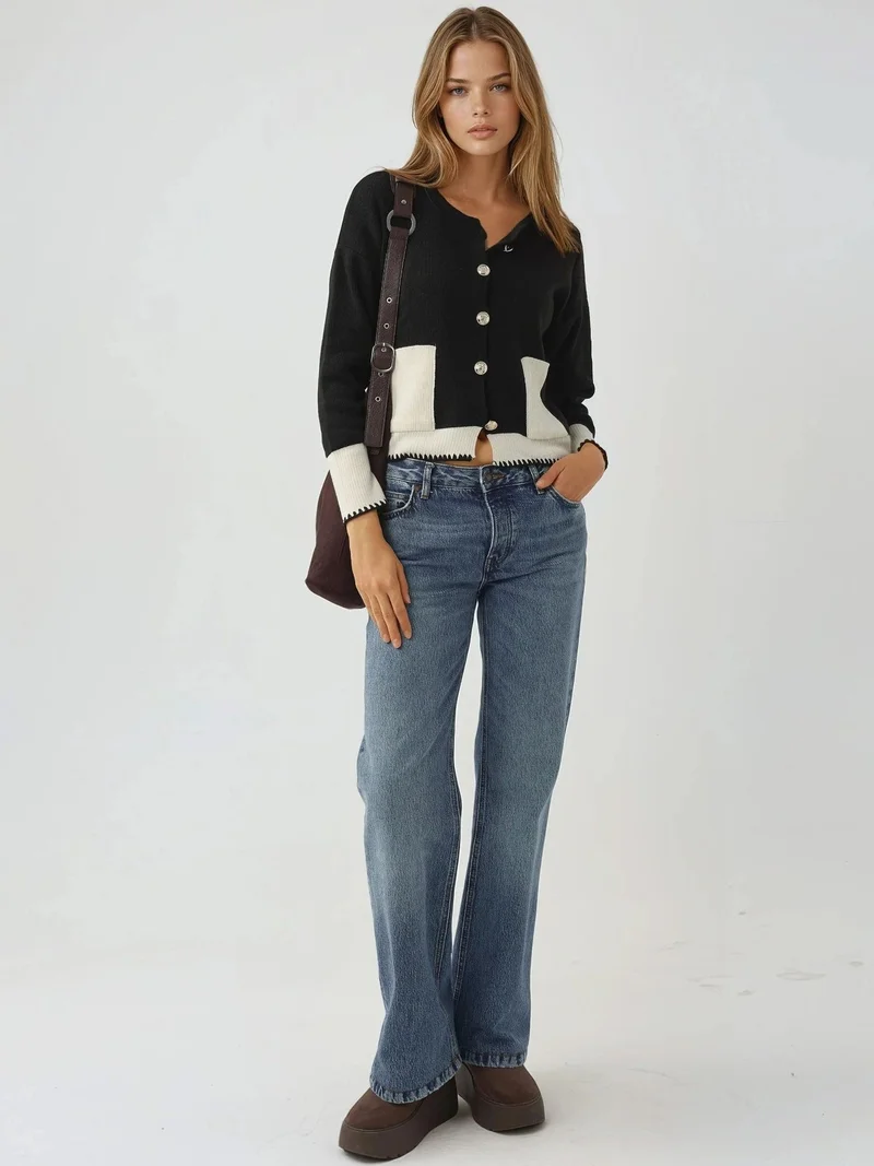 MY FASHION Black MY FASHION Pocket Detailed  Knit Cardigan with Button Closure for Women | Best Price UAE