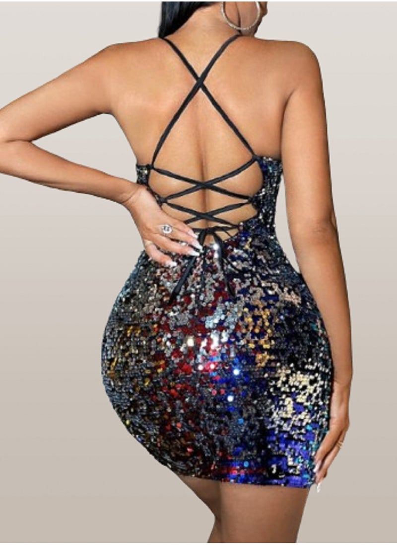 Generic - MANIKAN party dress lace up backless sequins bodycon - Image 1