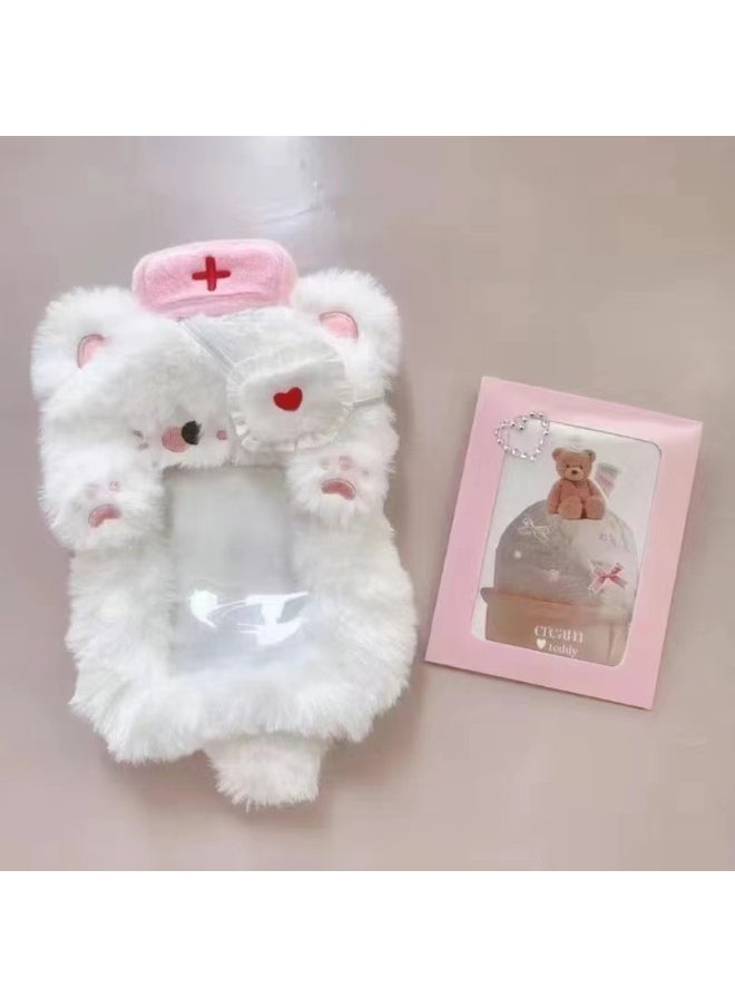 NIBEMINENT 1 - Piece Cute Plush Puppy Kpop Photo Card Holder Pendant Key Chain ID Badge Holder ID Card Holder Photo Card Protector for School ID Office ID Access Card for Women Girls 