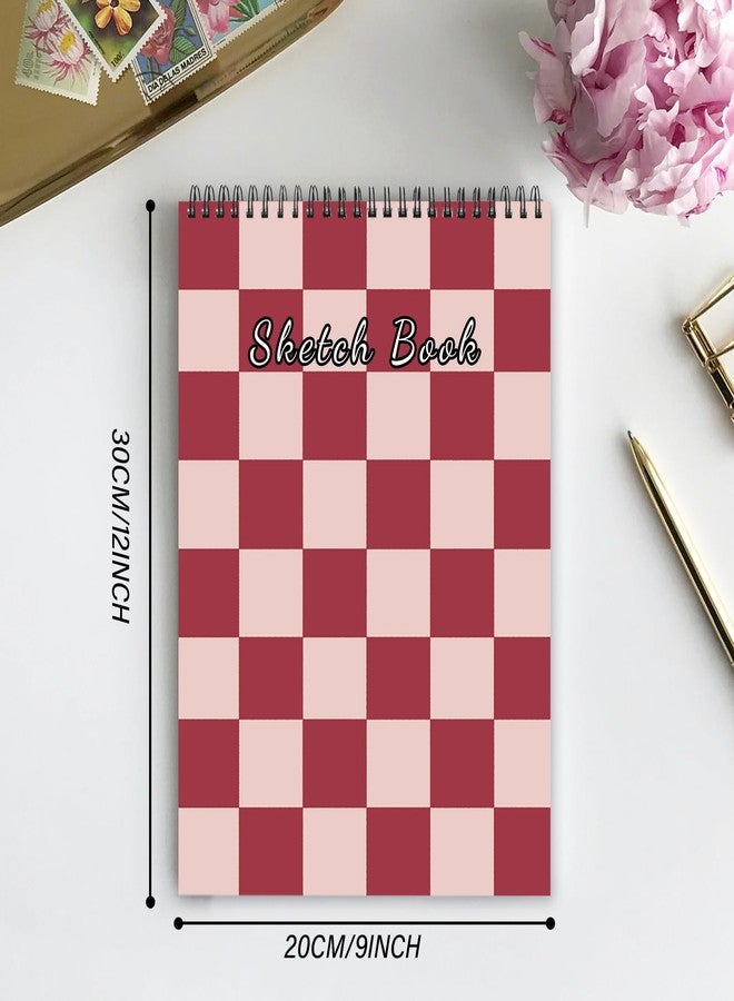 دفتر رسم حلزوني أنيق من كابريش، مقاس 9 × 12 بوصة، ورق سميك 100 غرام/متر مربع، 50 ورقة (100 صفحة)، دفتر رسم فني للكتابة والرسم مناسب للفتيات والسيدات والمبتدئات - وردي بنقشة مربعات - Image 2