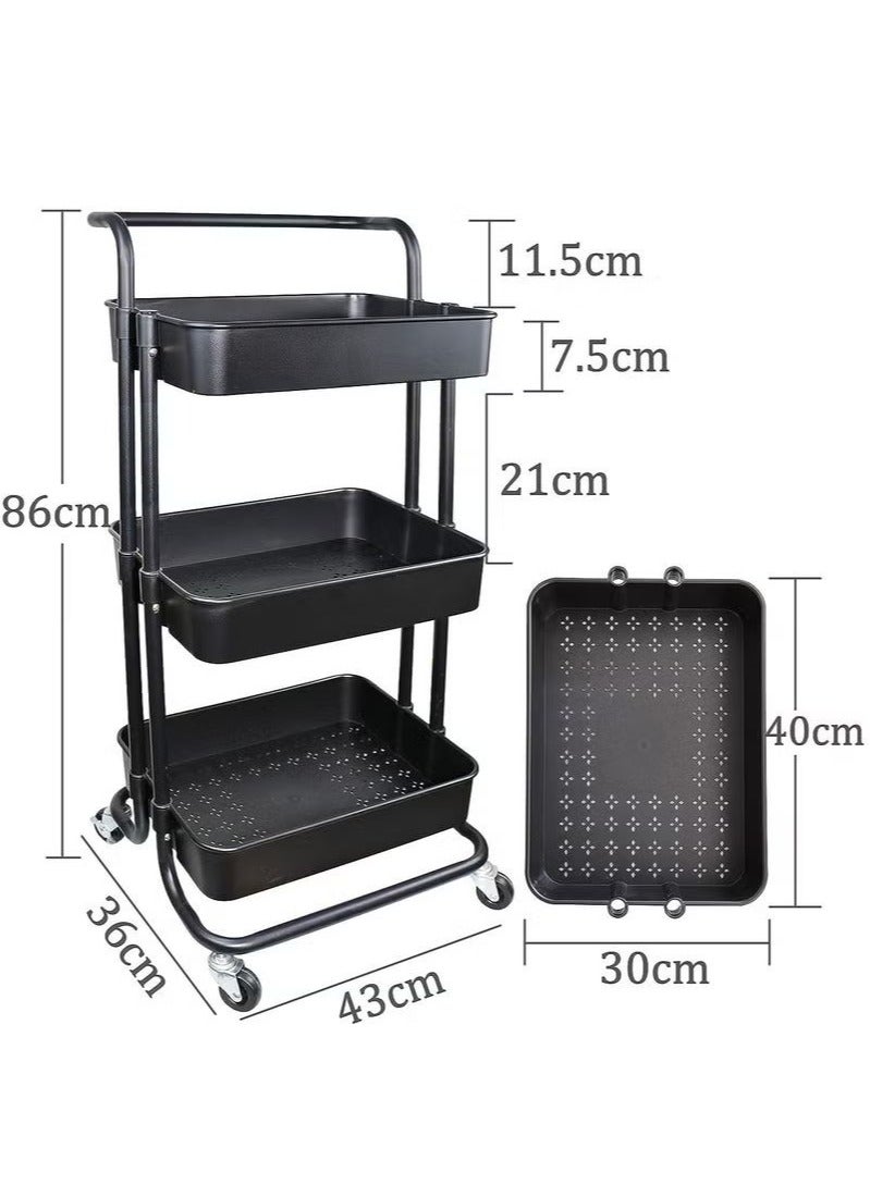 BLOOMING TIME 3-Layer Multifunctional Trolley, Snack Storage Rack, Impact Resistance, Heat Resistance, High Temperature Resistance, Used For Bathroom, Room, Living Room Storage, Toy Storage, Family Gathering, Black - Image 2