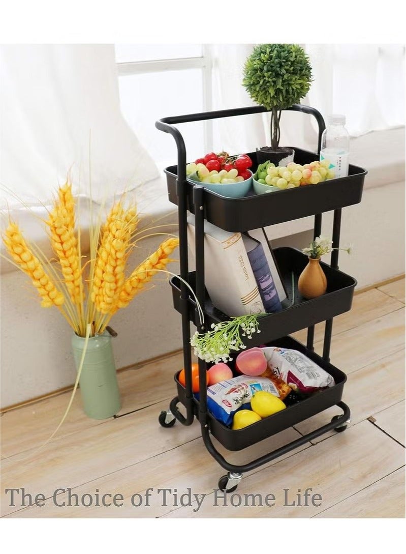 BLOOMING TIME 3-Layer Multifunctional Trolley, Snack Storage Rack, Impact Resistance, Heat Resistance, High Temperature Resistance, Used For Bathroom, Room, Living Room Storage, Toy Storage, Family Gathering, Black - Image 5