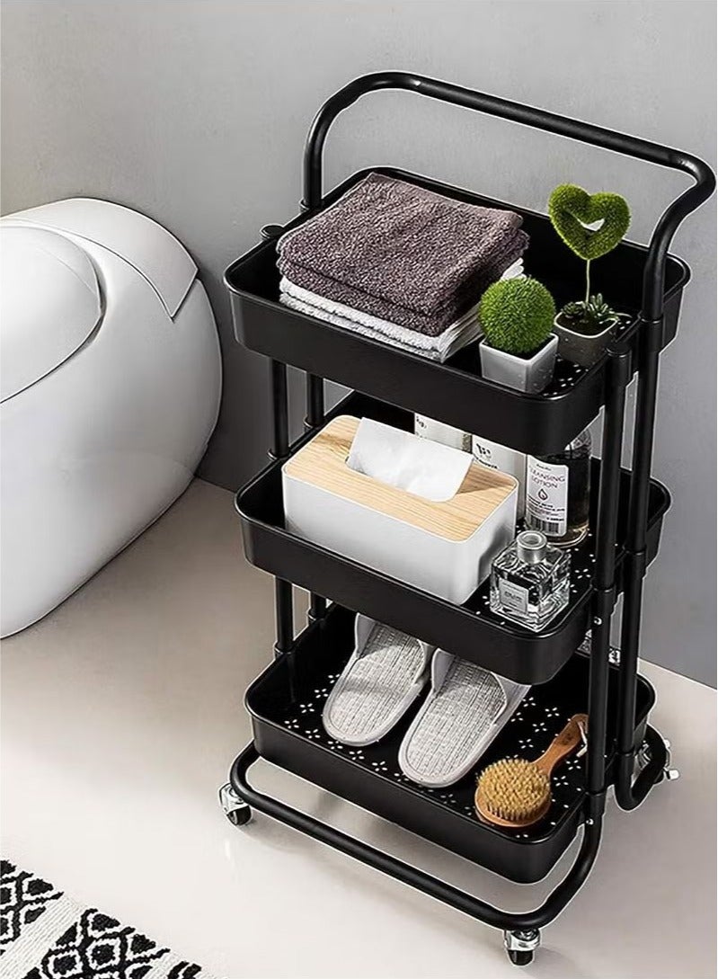 BLOOMING TIME 3-Layer Multifunctional Trolley, Snack Storage Rack, Impact Resistance, Heat Resistance, High Temperature Resistance, Used For Bathroom, Room, Living Room Storage, Toy Storage, Family Gathering, Black - Image 4