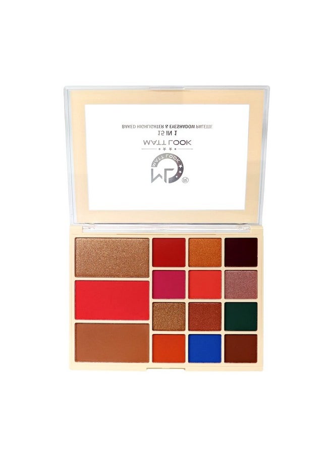 matt look Mattlook 15 In 1 Baked Highlighter & Eyeshadow Matte Palette, Face Makeup, Matte Multicolor-1 (33.6Gm)  - Image 1