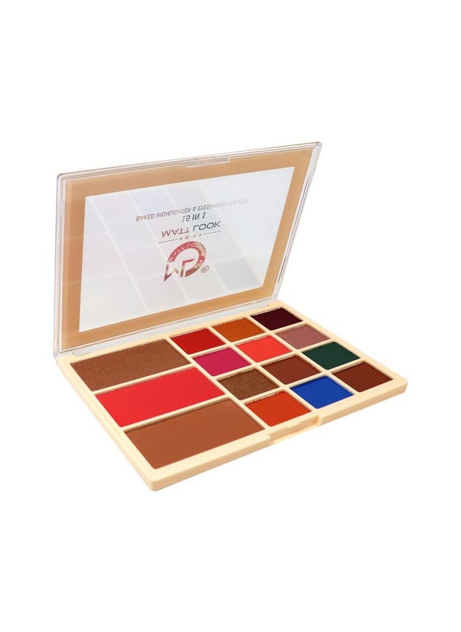 matt look Mattlook 15 In 1 Baked Highlighter & Eyeshadow Matte Palette, Face Makeup, Matte Multicolor-1 (33.6Gm)  - Image 3