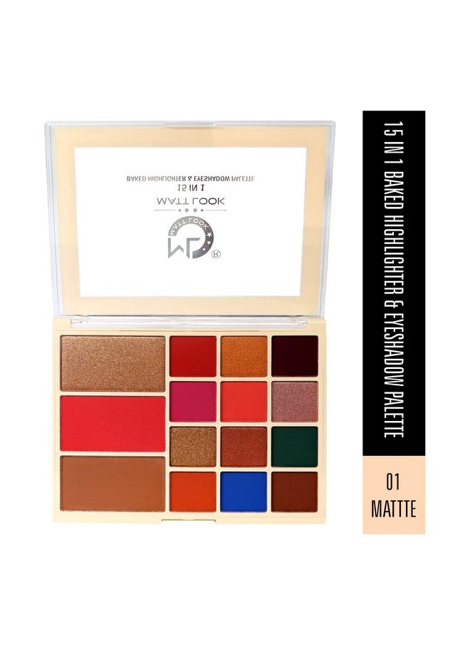 matt look Mattlook 15 In 1 Baked Highlighter & Eyeshadow Matte Palette, Face Makeup, Matte Multicolor-1 (33.6Gm)  - Image 2