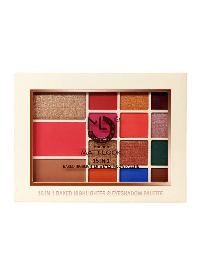 matt look Mattlook 15 In 1 Baked Highlighter & Eyeshadow Matte Palette, Face Makeup, Matte Multicolor-1 (33.6Gm)  - Image 4